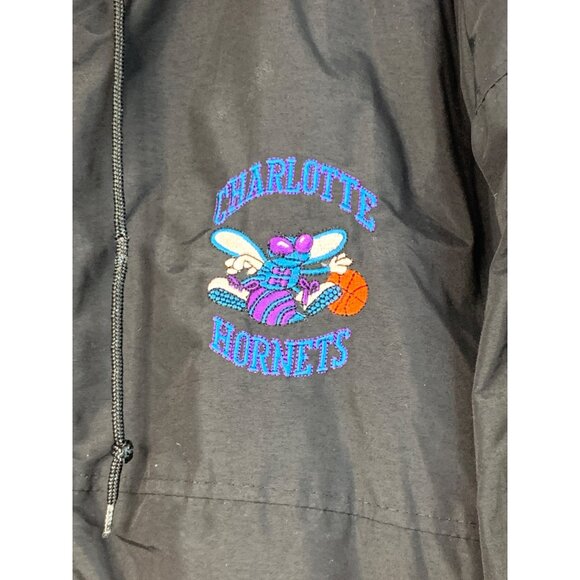 Vintage Starter Charlotte Hornets Jacket Black Hooded Puffer Large Retro 7353 - Picture 3 of 9